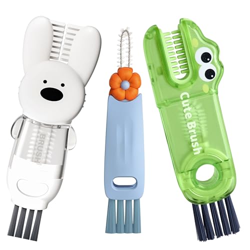 Cup Lid Cleaning Brush, 3 in 1 Lid Cleaner for Tumblers and Water Bottles, Gap Cleaning Brush with Straw Hole Detail Tool, Multifunctional Brush for Daily Use (Blue Green) - color: Blue Green