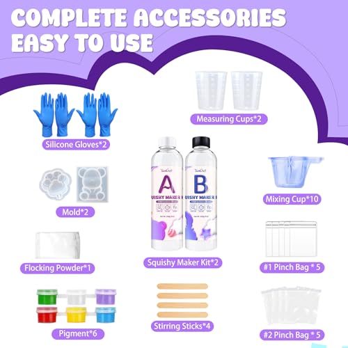 Liquid Silicone for Squishy Maker, 18oz Silicone Rubber for Taba Squishy, Bubble Free & Faster Fully Cures, Stress Relief FuFu Squishy Kit with 2 Molds and Flocking Powder, DIY Gift for Occasions - color: 18oz