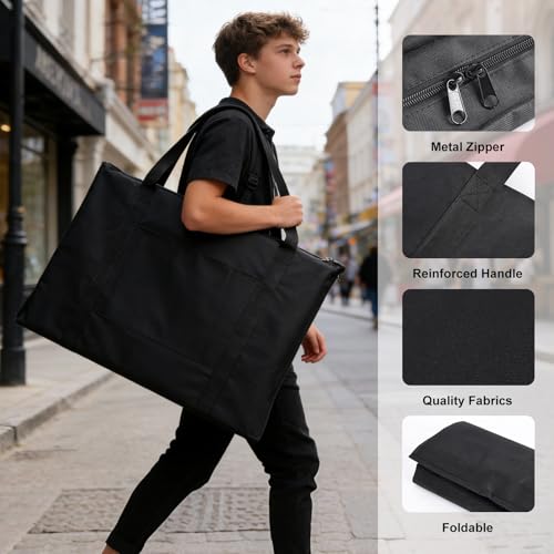 Ostlttyn Art Portfolio Case, Waterproof 18x24 Inch Large Art Portfolio Bag with Shoulder Strap for Artwork, Poster, Sketching, and Drawing, Black - size: 18 x 24 inches