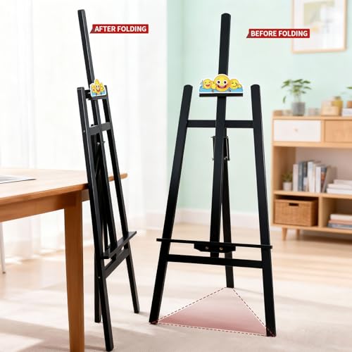 Adjustable Black Wooden Painting Easel for Adults/Students/Beginners, Foldable Art Easel for Canvas Up to 41", Heavy-Duty Pine Wood Easel for Painting, Drawing, Display, Wedding Sign & Poster - color: Black