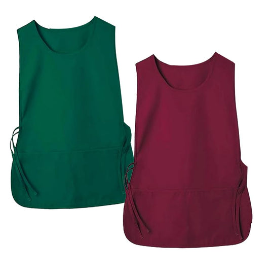 Large Smock Cobbler Apron for Men & Women, Adjustable Side Ties & 2 Pockets - color: Wine Red+green