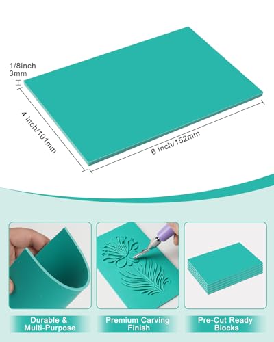 UCEC 7 Pack Linocut Block Printing Kit – Includes 5 Soft 4" x 6" Linoleum Blocks and Lino Cutting Tools with 6 Blades Universal Size, 4’’ Brayer Roller, Complete Rubber Stamp Carving Kit for Beginner - color: 7pcs(linoleum Knife+4 Inch Brayer Roller+rubbe