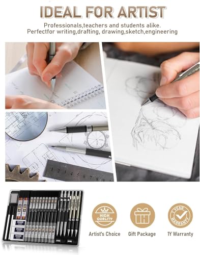 Nicpro 35PCS Gold Art Mechanical Pencils Set, 3 PCS Metal Drafting Pencil 0.5 mm & 0.7 mm & 0.9 mm & 3 PCS 2mm Lead Holder (6B 4B 2B HB 2H 4H Colors) For Sketching Drawing With 20 Tube Lead Refills - color: Gold, style: 0.5 0.7 0.9 2.0