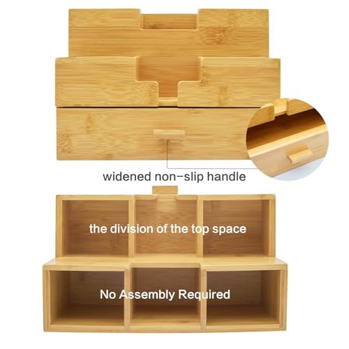 Bamboo Desk Organizer - Countertop Drawers Organizer Tabletop Storage Organization Makeup & Pen Storage with Drawer & Pencil Holder for Office Organization