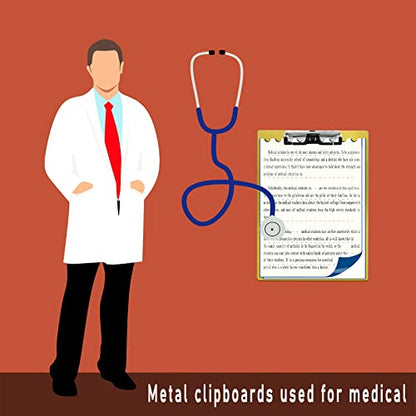 Aluminum Metal Clipboard Stainless Hangable Pen Holder Low-Profile Clip Board Size A4 9" x 12.6" with Sticky Note for School Office Business Medical Professionals Workshop Factory (Gold, Aluminum-A4) - style: Gold