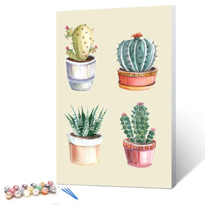 Ginkko Paint by Numbers Kit for Adults Beginner & Kids Ages 8-12 with Wooden Frame Easy Acrylic on Canvas 8x12 inch with Paints and Brushes, Cactus Plant(Include Framed) - color: Cactusplant framed, size: 8x12 Inch