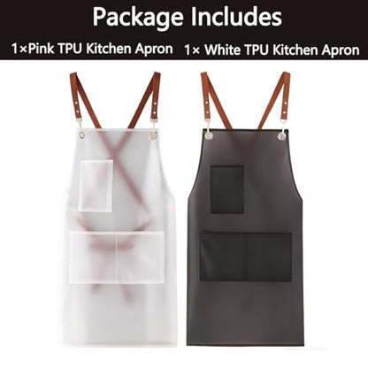 2 Pack Waterproof Translucent Apron with Large Pockets,Cross Back Apron Cooking Apron for Dishwashing,Cleaning Fish, - color: Black&white