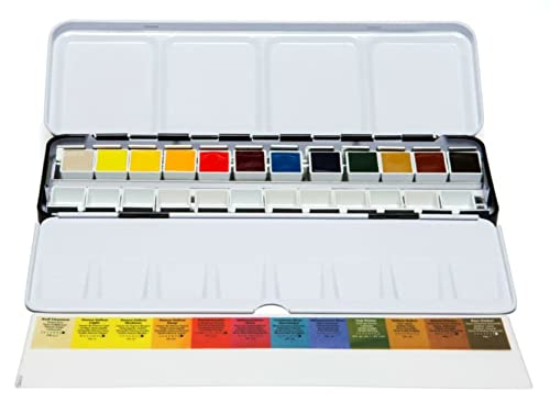 Daniel Smith Color Hand Poured Pan Set in a Metal Box with Bonus 12 Empty Half Pans, 1 Unit (Pack of 1) - style: Set of 12 colors with metal case and 12 empty containers