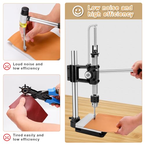 Leather Press Machine Hole Puncher Hand Punching Machine with 4cm Round Press Plate,11pcs Punch Tool Include Rivet Setter,Snap kit Tool for DIY Craft Punching Cutting,Install Rivets and Snap Buttons - size: D