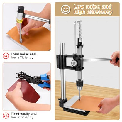 Leather Press Machine Hole Puncher Hand Punching Machine with 4cm Round Press Plate,11pcs Punch Tool Include Rivet Setter,Snap kit Tool for DIY Craft Punching Cutting,Install Rivets and Snap Buttons - size: D
