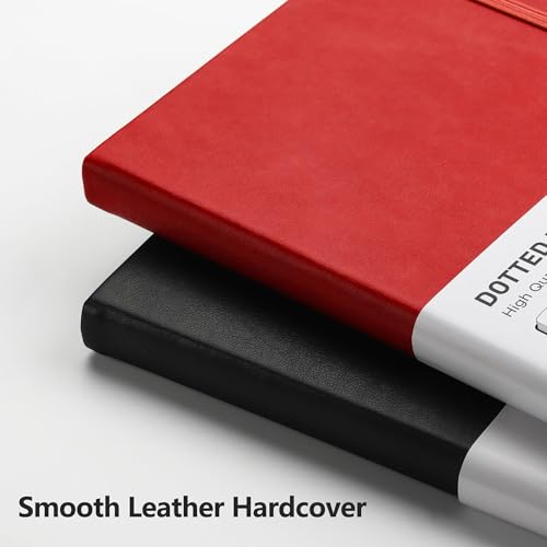 RETTACY Dotted Journal Notebook, 192 Pages, A5 Medium Size (5.7'' x 8.3''), Leather Hardcover, 100 GSM Thick Paper, for Journaling, Planning, Tracking (Red) - color: Red, style: Dotted