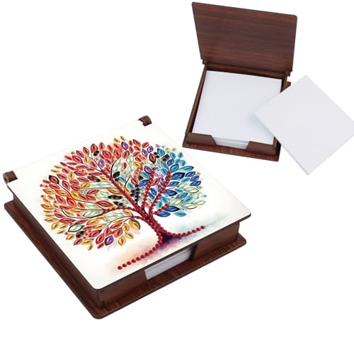 Diamond Painting Kit memo Box, Diamonds Art DIY Four Seasons Tree Patterns Sticky Note Box Special Shape Drill, with 160 Sticky Note, Ideal for Home Office Supplies, Handicrafts, Holiday Gifts - color: Four Seasons Tree