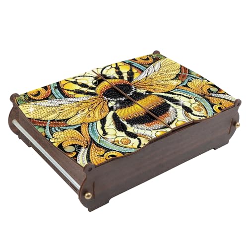 MVVMTOP Diamond Painting Kit Wooden Storage Box, bee DIY Special Shaped Diamond Flip Cover Wooden Money Box, Handmade Art Desktop Decorations Birthday Gifts for Friends - color: bee