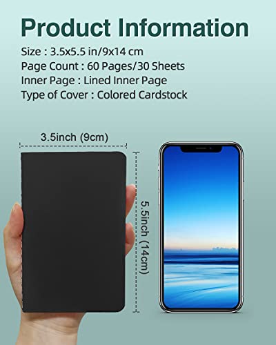 Gwybkq Mini Notepads Bulk 12 Pack Small Journal Pocket Size Notebooks for Kids 3.5 x 5.5 Inches Softcover Memo Pads, 30 Sheets/60 Pages(Black Cover) - color: Black, style: Lined