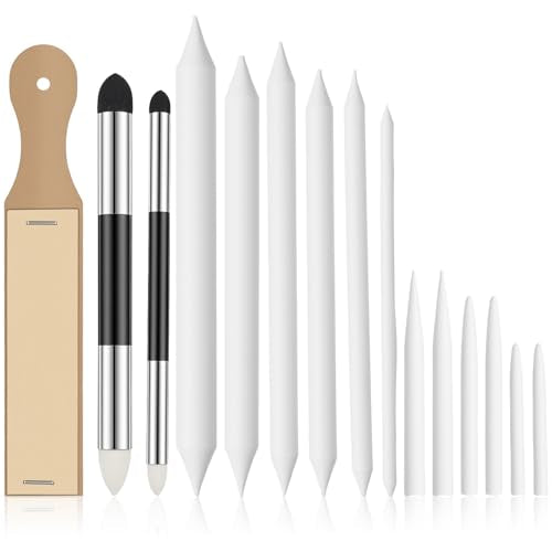 15 Pcs Blending Stumps for Drawing, Blending Sponge Pens and Sandpaper Pencil Sharpener Tortillions Paper Art Blenders for Sketching, Softness, Coloring Utensils