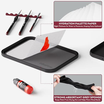 Nicpro All-In-One Miniature Painting Kit, Including 18 Colors Model Paint, Wet Palette, 11PCS Detail Paint Brushes Drybrush, Magnetic Painting Handle, 2PCS Sponges, 50PCS Pallet Paper and Brush Holder - color: 18 Model Paint + Wet Palette