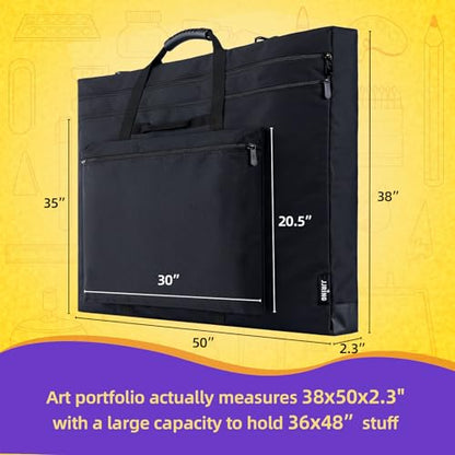 JJRING 36x48 Art Portfolio Tote Bag - Large Carrying Storage Case with Handle & Adjustable Shoulder Strap, Portfolio Folder for Artwork, Posters, Canvas, Drawing Boards - size: 36''*48''