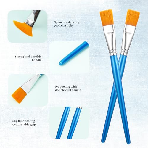 20 Pcs 3/4 Inch Flat Paint Brushes, Acrylic Brush Wide Synthetic Bristles Paintbrushes Small Watercolor Brushes Bulk Craft Paint Brush with Wooden Handle for Detail Art Painting Oil, Face Body Art