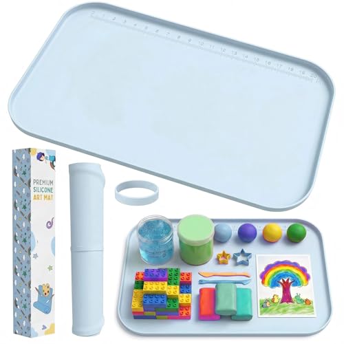 AWOKE 24"x16" Silicone Mats for Crafts with 0.7" High Edges, Large Leak-Proof Art Mat for Resin, Painting, Clay, Slime, Non-Stick & Non-Slip Table Protector for Kids & Adults, Easy to Clean (Blue) - color: Blue