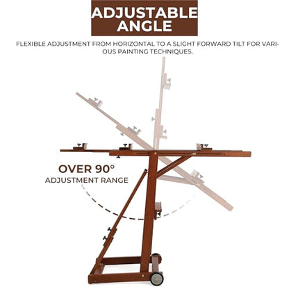 VISWIN Studio H-Frame Easel, Tilting Flat & Adjustable Beech Wood Art Easel for Painting, Movable Large Easel Stand for Adults, Artists, Hold 1 or 2 Canvas up to 78" - Walnut Brown - color: Walnut Brown