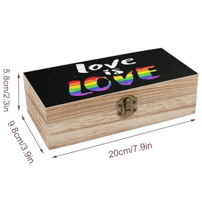 LGBT Rainbow Pride Love Is Love Jewelry Box Wooden Rustic Multi-Purpose Organizer with Front Clasp for Jewelry, Crafts, Accessories & Small Items - color: style-8