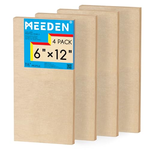MEEDEN Unfinished Wood Canvas Board: 1-1/2" Deep 6x12” Wooden Canvas Panel Pack of 4 - Blank Cradled Wood Art Board for Painting - size: 6"x12"- 4 Pack