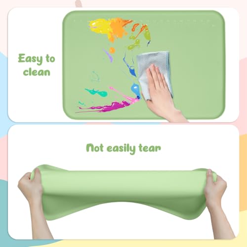 Silicone Painting Mat with Raised Sides, 24" x 16" Playdoh Art Mat | Food-Grade Silicone Art Mat for Crafts, Protects Table From Spills, Stains, Paint Mats for Clay, Jewelry-Making, Painting - color: Green