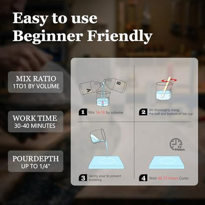 KISREL Table Top Epoxy Resin Kit 1 Gallon (1:1 ratio) - Crystal Clear Epoxy with High Gloss, UV-Resistance & Self Leveling for Bar and Table Top, Wood Coating, Resin Art, Use with Pigment, Alcohol Ink - size: 128 Ounce (Pack of 1)