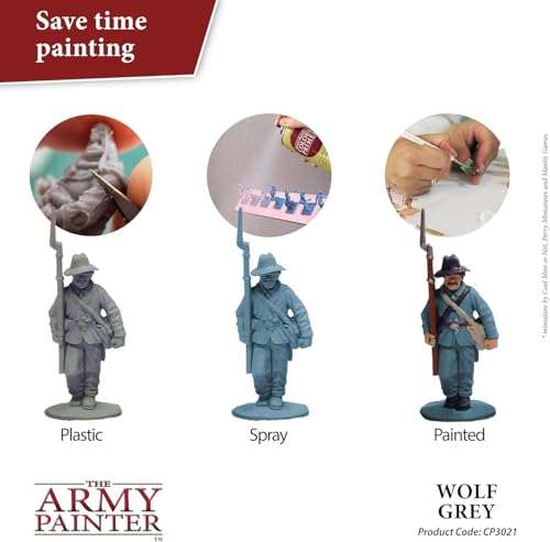 The Army Painter Colour Primer Wolf Grey, 400 mL Acrylic Spray Primer, Spray Paint Basecoat for Miniature Priming, Tabletop Roleplaying, Boardgames, and Wargames Miniature Modelling - color: Wolf Grey