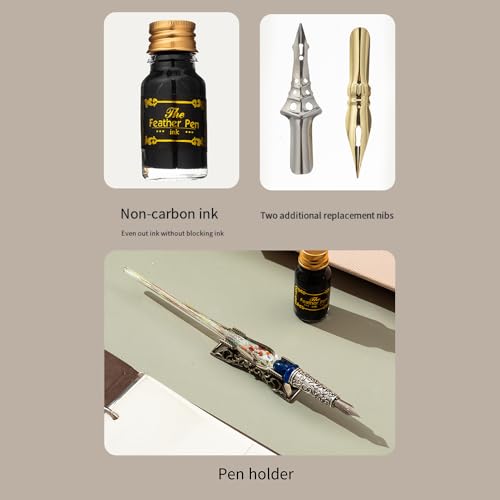 HUIOP Quill Pen,Retro Glass Dip Ink Pen Set Vintage Quill Pen Calligraphy Crystal Writing Signature Ink Dipped Pen with 2 Nibs & Pen Holder in Gift Box for Handwriting Student Friends Lovers