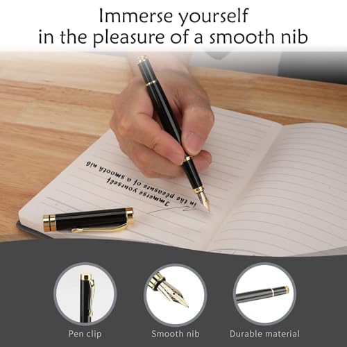 Tiankool Luxury Fountain Pen,Fine Nib, Exquisite Pen Gift Set for Men&Women-Includes 10 Ink Cartridges&Ink Converter- Nice Pens - Black - color: Black