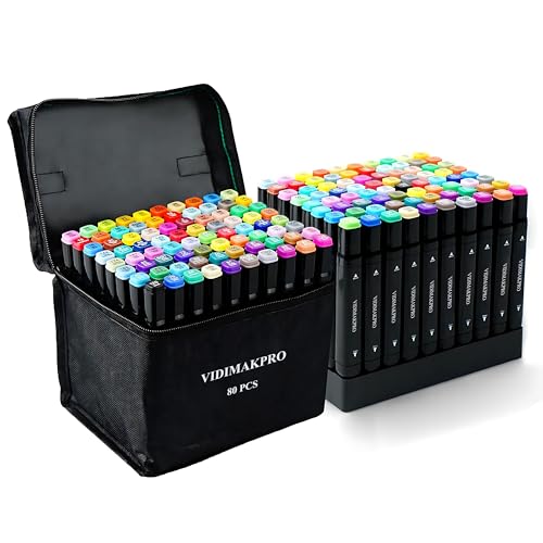 Alcohol Markers 80 Colors with Base Dual Tip Art Drawing Markers for Kids Students and Adults Comics Sketching Illustration - Refillable