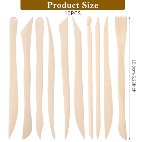 DIVINA VITAE 10Pcs Wooden Clay Sculpting Tools Double Ended Clay Modeling Tools 6.22 Inch Pottery Sculpting Tools for Cutting Soap Carving Smoothing Clay Supplies