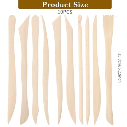 DIVINA VITAE 10Pcs Wooden Clay Sculpting Tools Double Ended Clay Modeling Tools 6.22 Inch Pottery Sculpting Tools for Cutting Soap Carving Smoothing Clay Supplies