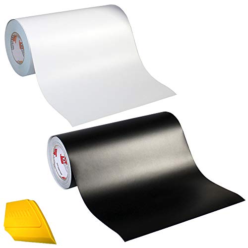ORACAL 651 2 Color Combo Pack Adhesive Craft Vinyl 12 Inches x 3 Feet Roll Bundle Including Hard Yellow Detailer Squeegee (Matte White/Matte Black) - color: Matte White/Matte Black