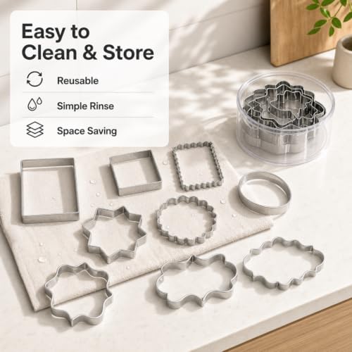 10 Piece Premium Stainless Steel Cookie Cutter Set, Rust Resistant Metal Baking Molds, Reusable Assorted Shapes for Cookies, Fondant, Brownies,DIY Baking Supplies