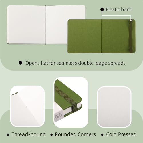 Watercolor Sketchbook Journal, 5.5" Square, 300 GSM Fine Grain Cold Press Paper, 48 Pages, 140lb Heavyweight Cotton Pad for Mixed Media, Gouache & Travel Sketching