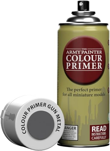 The Army Painter Colour Primer Gun Metal, 400 mL Acrylic Spray Primer, Spray Paint Basecoat for Miniature Priming, Tabletop Roleplaying, Boardgames, and Wargames Miniature Modelling - color: Gun Metal
