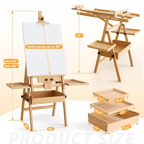 Beech Wood Art Easel for Painting, Wooden Painting Easel Stand for Painting,H-Frame Art Easel for Adult Artist Studio,Adjustable Paint Easel with Tray,Standing Paint Easel for Canvas - style: Next Generation Easel – Natural Beech Wood