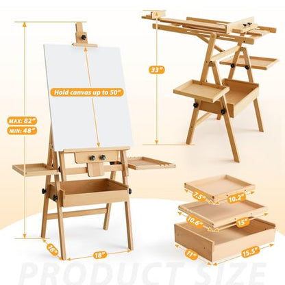 Beech Wood Art Easel for Painting, Wooden Painting Easel Stand for Painting,H-Frame Art Easel for Adult Artist Studio,Adjustable Paint Easel with Tray,Standing Paint Easel for Canvas - style: Next Generation Easel – Natural Beech Wood