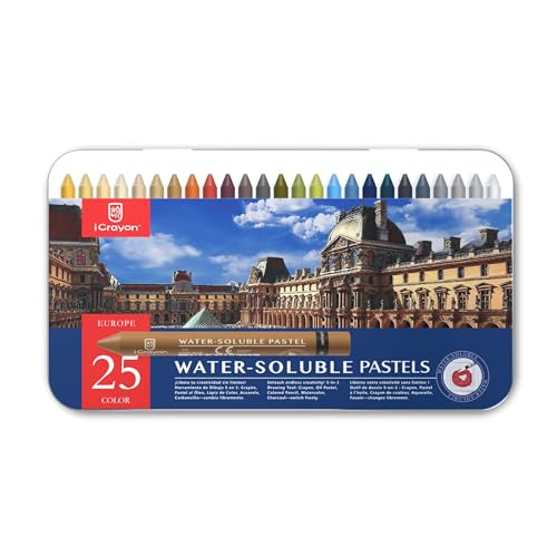 25 Colors Water-Soluble Pastel Crayons Set, Multi-Technique Art Kit with Brush & Palette, Versatile for Watercolor, Oil Pastel & Ink Effects, Easy Blending for Beginners, Sketching & Creative Drawing - color: Europe, size: 25 Count (Pack of 1)