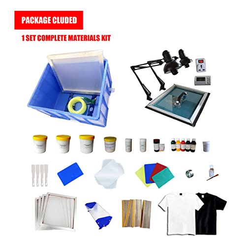 Tianiuseen Screen Printing Kit Silk Printing Press Equipment Material 3 Color 4 Station Screen Printer Screen Printing Flash Dryer Drying Cabinet and UV Exposure Unit for T-Shirt DIY