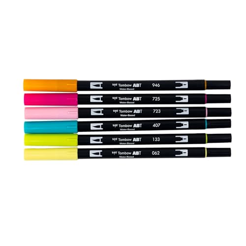 Tombow 56243 Dual Brush Pen Art Markers, Happy Hour, 6-Pack, Water-Based Ink, for Hand Lettering, Watercolor, Fine Art, Illustrations