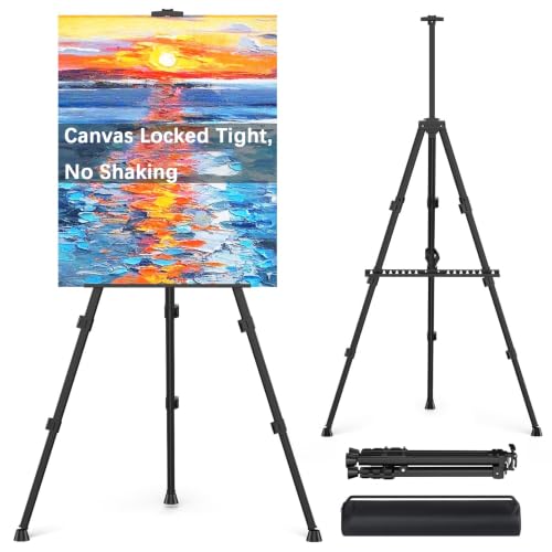 Display Easel for Wedding Sign & Painting, 17''-70'' Adjustable Collapsible Metal Tripod Easel, Secure Anti-Slip Tray, Dual Use Floor & Tabletop Stand with Free 18" Carry Bag for Sketch & Display