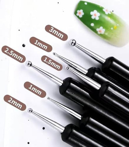 Metallic Nail Art Brushes Set, 6Pcs Double-Ended Thin Detail Art brush Liner,Nail Liner Brush, Nail Dotting Drawing Tool, UV Gel Polish Painting Tool,Nail Art Design Pen