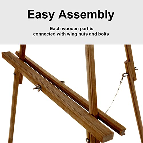 Falling in Art 65" A-Frame Tripod Easel Stand, Wooden Display Easel with Adjustable Canvas Holder, Floor Easel for Wedding Signs, Posters, Paintings, Artwork(Brown) - color: Brown-1 Pack