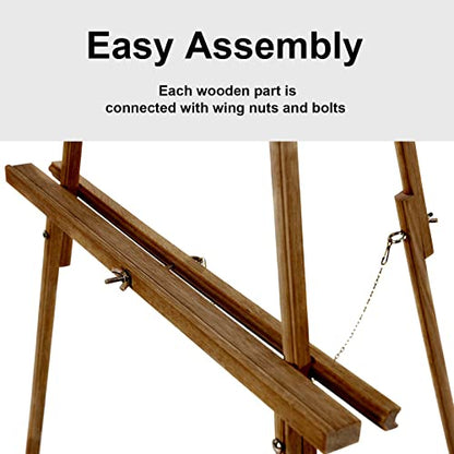 Falling in Art 65" A-Frame Tripod Easel Stand, Wooden Display Easel with Adjustable Canvas Holder, Floor Easel for Wedding Signs, Posters, Paintings, Artwork(Brown) - color: Brown-1 Pack