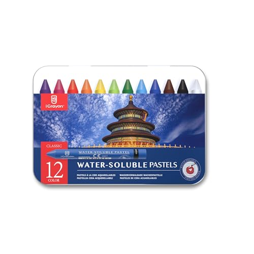 12 Colors Water-Soluble Pastel Crayons Set, Multi-Technique Art Kit with Brush & Palette, Versatile for Watercolor, Oil Pastel & Ink Effects, Easy Blending for Beginners, Sketching & Creative Drawing - color: Classic, size: 12 Count (Pack of 1)
