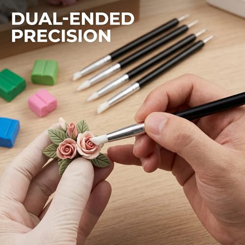 Tool Set, 5Pcs Double-Ended Clay Sculpting Tools with 5mm Black Handle Silicone Tips and Dotting Ends, Ceramic Pottery Carving Tools and Supplies for DIY Sculpture and Air Dry Clay