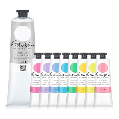 Gamblin Professional Oil Paint Set - 9 Radiant Colors, 37ml Tubes & 150ml Radiant White, Opaque & Low Absorption, Inspired by Impressionists, Ideal for Plein Air & Alla Prima Painting - color: Radiant Colors